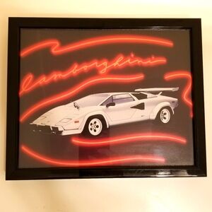 ✅Vintage White Lamborghini Photograph Print 9"x11" professional black frame
